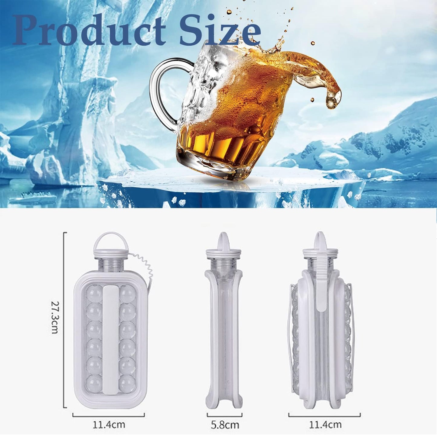 (30% DE DESCUENTO) Bandeja para cubitos de hielo 2 en 1, botella de agua portátil con tapa, máquina para hacer cubitos de hielo, molde de silicona de cuerpo plano para whisky, hockey, cócteles, café, champán, cerveza, jugo, blanco