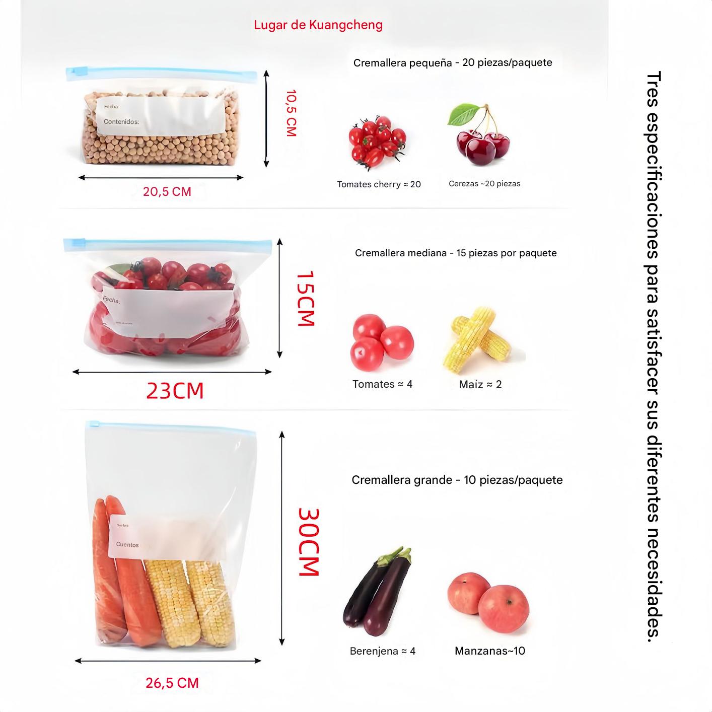 (30% DE DESCUENTO) Bolsa de alimentos sellada gruesa con cierre de cremallera y diseño largo para refrigerador