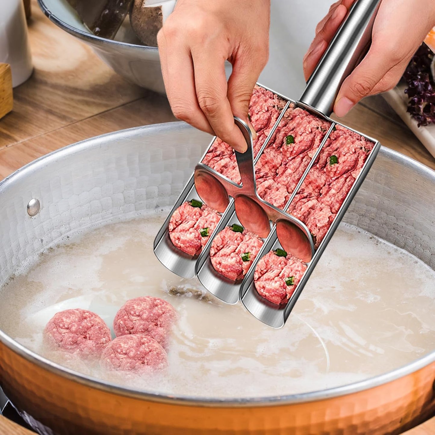 (30% DE DESCUENTO) Máquina para hacer albóndigas de acero inoxidable, herramienta de cocina portátil y cómoda para el hogar, multiusos, de tres tubos