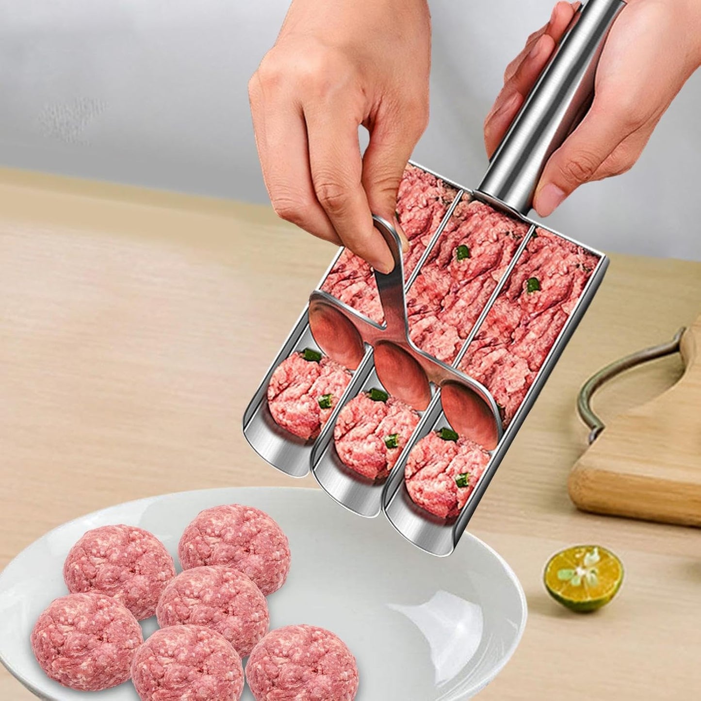 (30% DE DESCUENTO) Máquina para hacer albóndigas de acero inoxidable, herramienta de cocina portátil y cómoda para el hogar, multiusos, de tres tubos