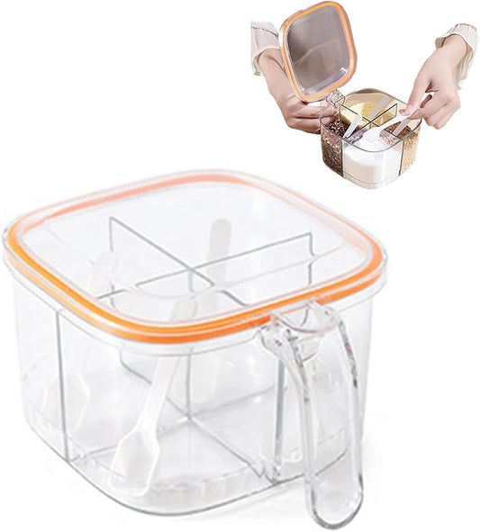 (30% DE DESCUENTO) Contenedor transparente para especias de 4 compartimentos con tapa.