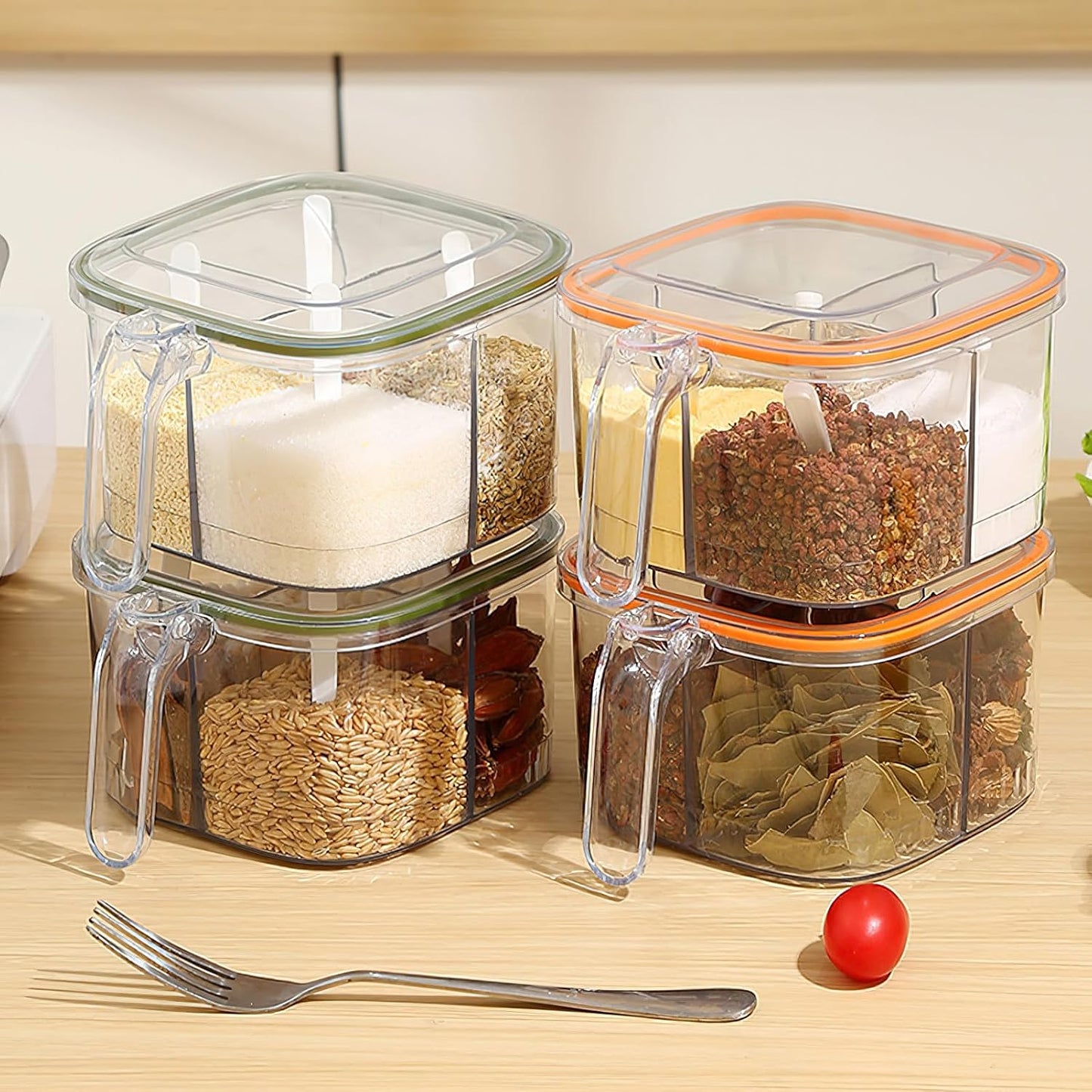 (30% DE DESCUENTO) Contenedor transparente para especias de 4 compartimentos con tapa.