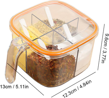 (30% DE DESCUENTO) Contenedor transparente para especias de 4 compartimentos con tapa.