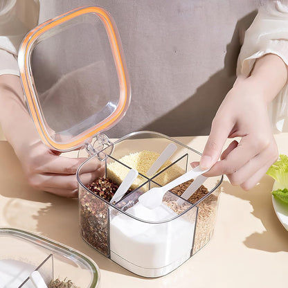 (30% DE DESCUENTO) Contenedor transparente para especias de 4 compartimentos con tapa.