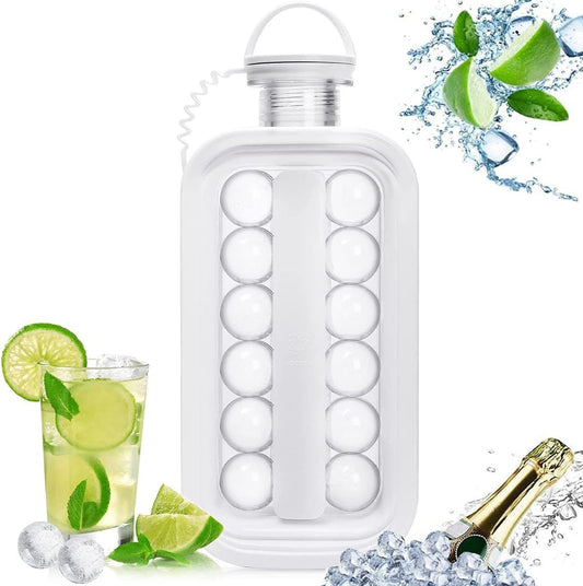(30% DE DESCUENTO) Bandeja para cubitos de hielo 2 en 1, botella de agua portátil con tapa, máquina para hacer cubitos de hielo, molde de silicona de cuerpo plano para whisky, hockey, cócteles, café, champán, cerveza, jugo, blanco