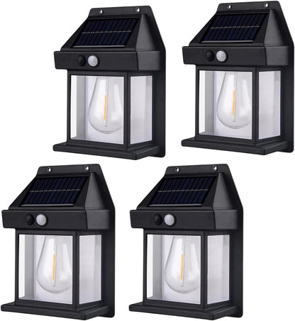 (30% DE DESCUENTO) Lámpara de pared con sensor solar, resistente a la intemperie, luz de pared solar inalámbrica ajustable de 3 velocidades para puerta de entrada, garaje (negro)