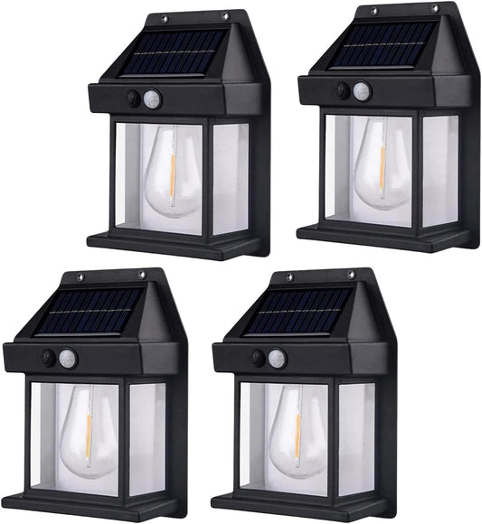 (30% DE DESCUENTO) Lámpara de pared con sensor solar, resistente a la intemperie, luz de pared solar inalámbrica ajustable de 3 velocidades para puerta de entrada, garaje (negro)