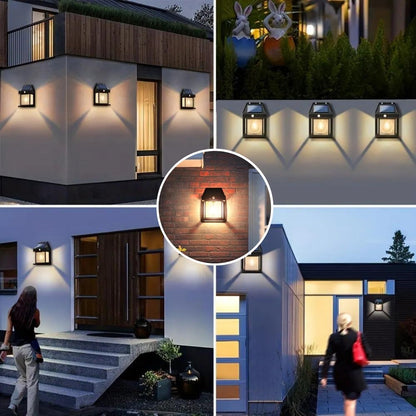 (30% DE DESCUENTO) Lámpara de pared con sensor solar, resistente a la intemperie, luz de pared solar inalámbrica ajustable de 3 velocidades para puerta de entrada, garaje (negro)