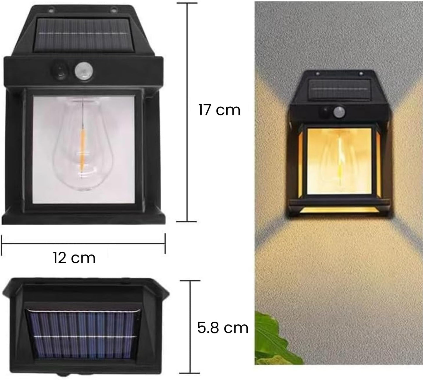 (30% DE DESCUENTO) Lámpara de pared con sensor solar, resistente a la intemperie, luz de pared solar inalámbrica ajustable de 3 velocidades para puerta de entrada, garaje (negro)
