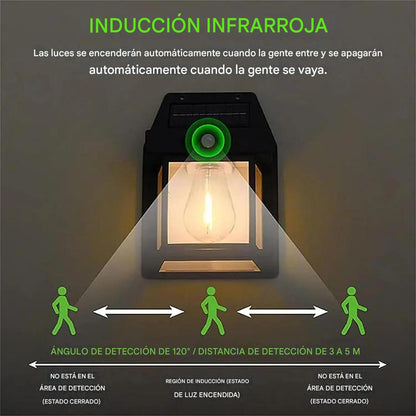 (30% DE DESCUENTO) Lámpara de pared con sensor solar, resistente a la intemperie, luz de pared solar inalámbrica ajustable de 3 velocidades para puerta de entrada, garaje (negro)