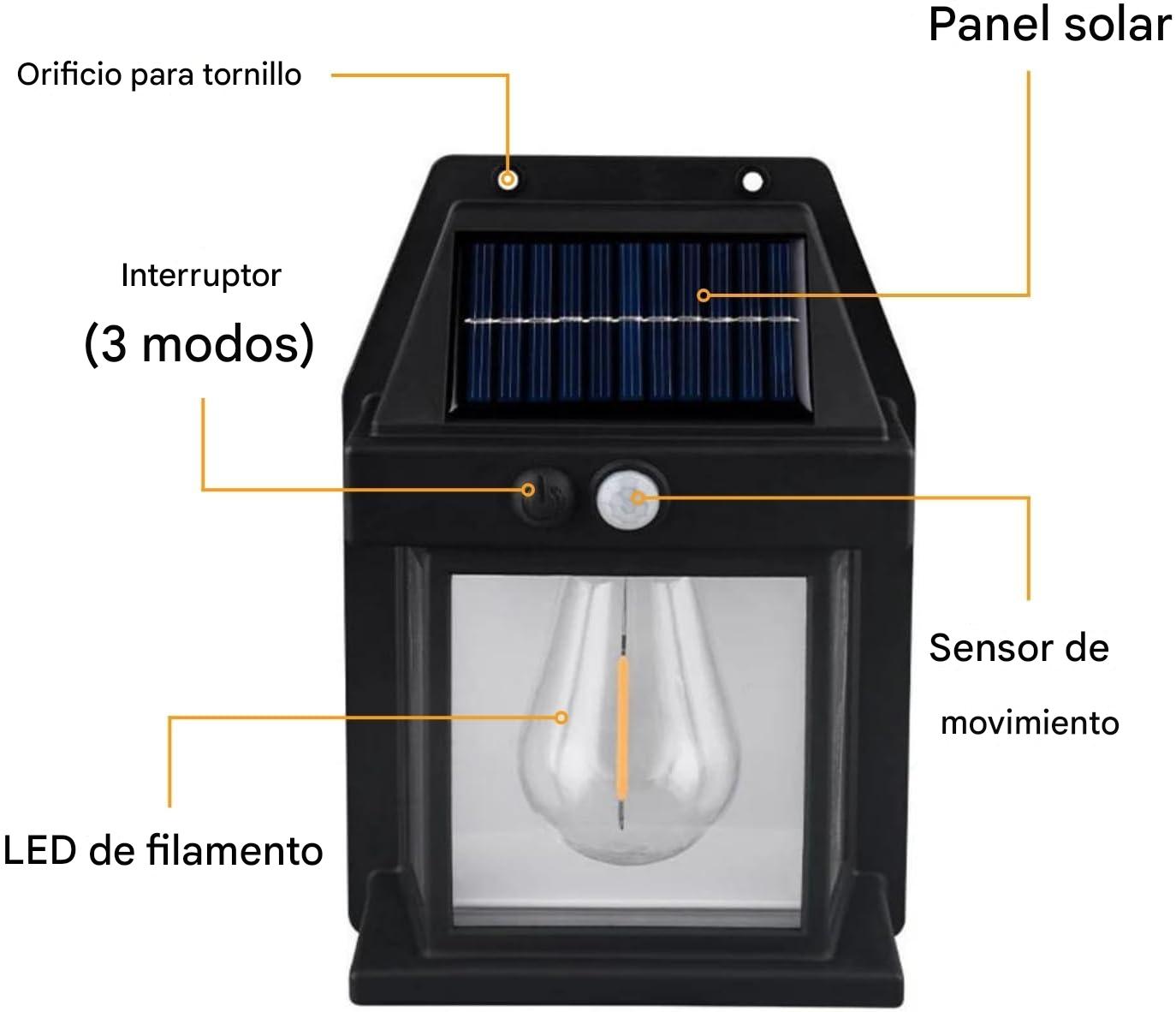 (30% DE DESCUENTO) Lámpara de pared con sensor solar, resistente a la intemperie, luz de pared solar inalámbrica ajustable de 3 velocidades para puerta de entrada, garaje (negro)