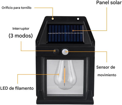 (30% DE DESCUENTO) Lámpara de pared con sensor solar, resistente a la intemperie, luz de pared solar inalámbrica ajustable de 3 velocidades para puerta de entrada, garaje (negro)