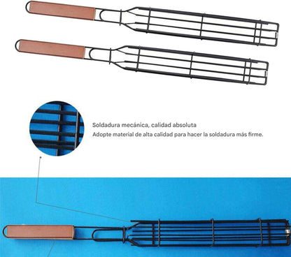 (30% DE DESCUENTO) Cesta de parrilla antiadherente portátil | Con mango largo de madera, herramienta de barbacoa para asar mariscos, verduras y aves.