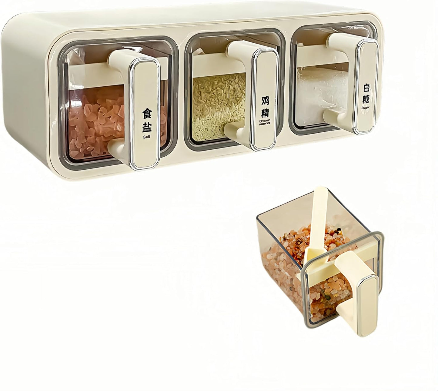 (30% DE DESCUENTO) Caja de especias con asa, caja de almacenamiento de especias para montar en la pared, juego combinado, tarro de especias con cuchara y papel para etiquetas