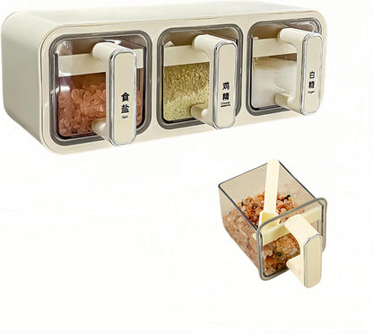 (30% DE DESCUENTO) Caja de especias con asa, caja de almacenamiento de especias para montar en la pared, juego combinado, tarro de especias con cuchara y papel para etiquetas