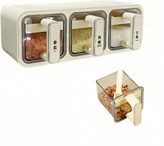 (30% DE DESCUENTO) Caja de especias con asa, caja de almacenamiento de especias para montar en la pared, juego combinado, tarro de especias con cuchara y papel para etiquetas