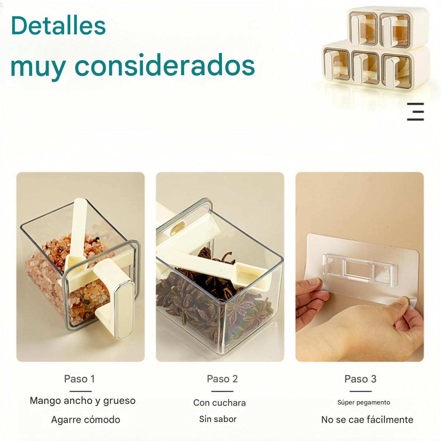 (30% DE DESCUENTO) Caja de especias con asa, caja de almacenamiento de especias para montar en la pared, juego combinado, tarro de especias con cuchara y papel para etiquetas