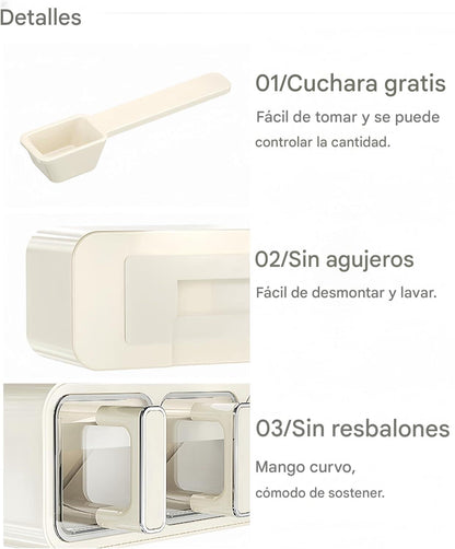 (30% DE DESCUENTO) Caja de especias con asa, caja de almacenamiento de especias para montar en la pared, juego combinado, tarro de especias con cuchara y papel para etiquetas