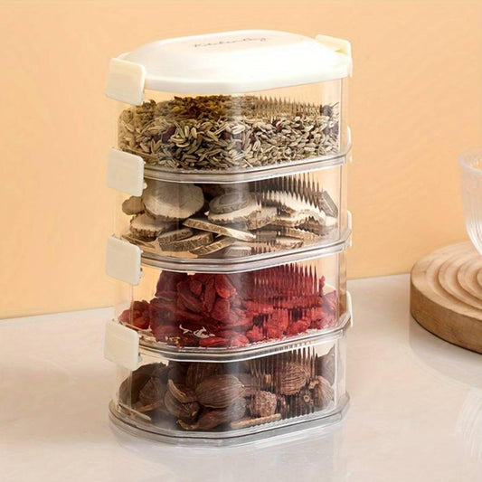 (30% DE DESCUENTO) Caja de almacenamiento de 4 capas Davalba, recipiente hermético, almacenamiento en el refrigerador, frascos de cocina con tapa, a prueba de fugas y caja de almacenamiento de alimentos, frutas, bocadillos y especias