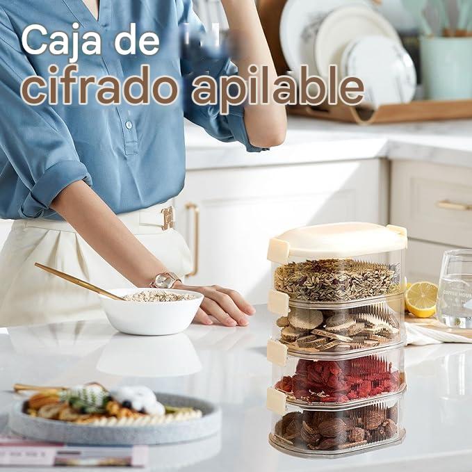 (30% DE DESCUENTO) Caja de almacenamiento de 4 capas Davalba, recipiente hermético, almacenamiento en el refrigerador, frascos de cocina con tapa, a prueba de fugas y caja de almacenamiento de alimentos, frutas, bocadillos y especias